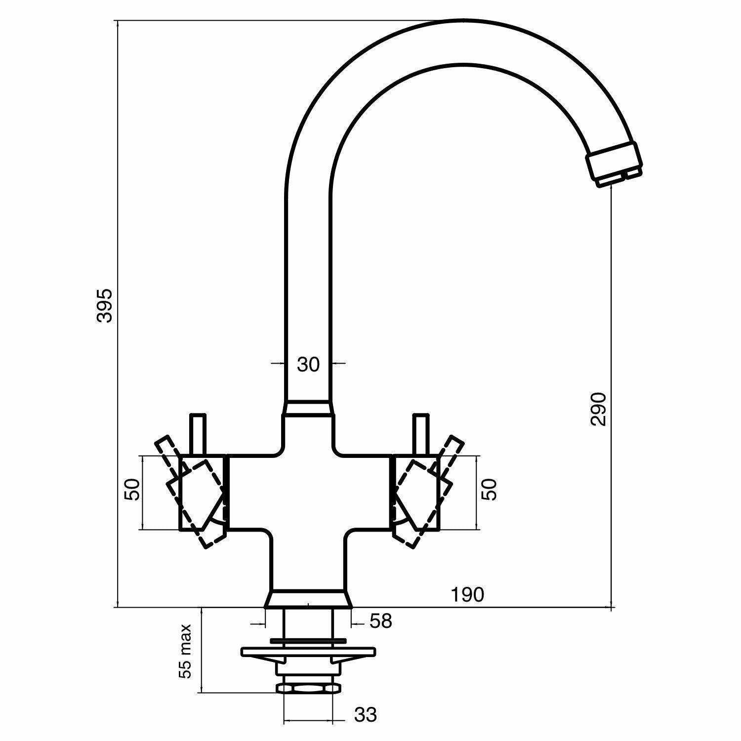 5 Wege Wasserhahn NOBIUS C-Auslauf technische Zeichnung