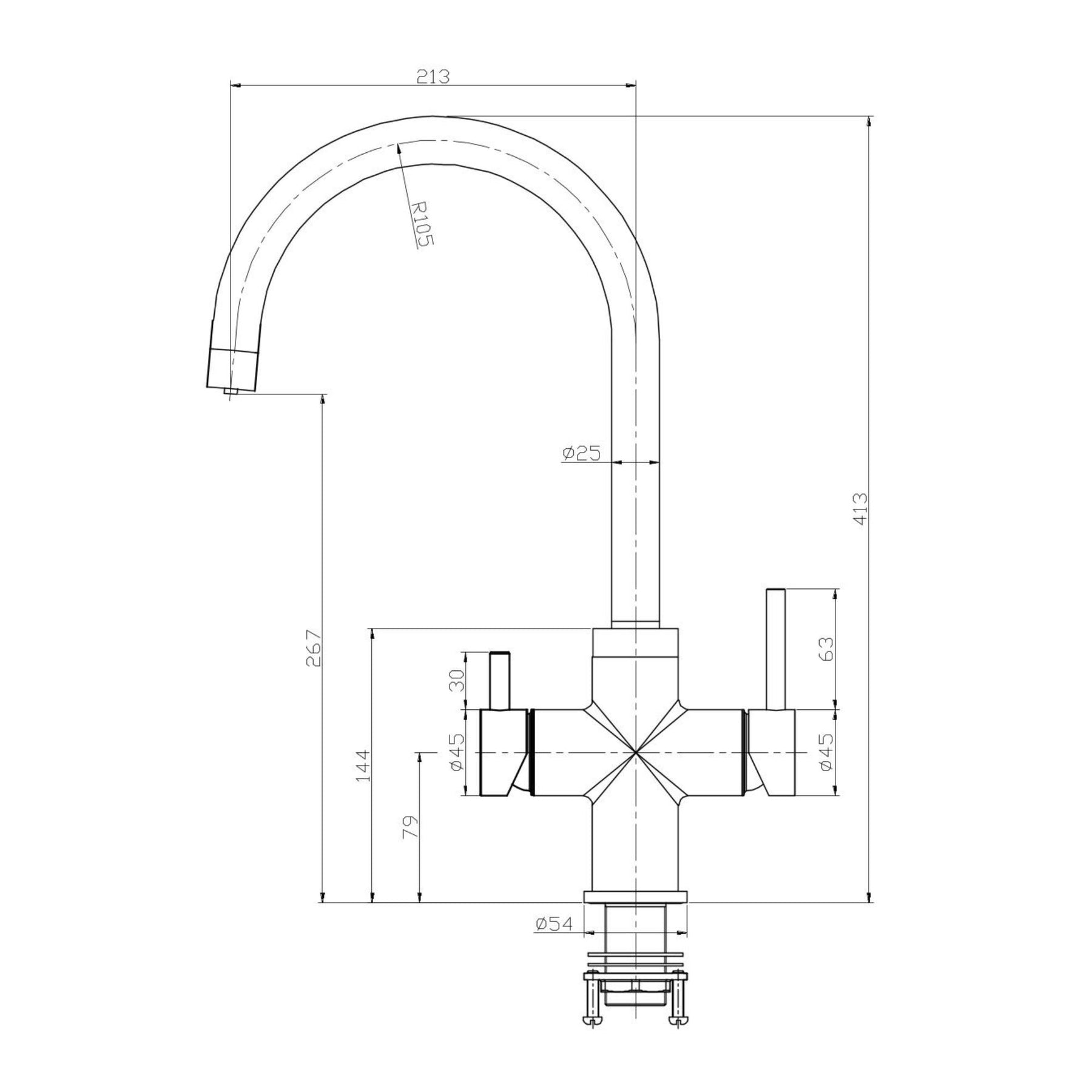 SPRUDELUX® POWER SODA Untertisch-Tafelwassersystem – Wassersprudler mit 5-Wege-Armatur GIULIA C-Auslauf INOX & 2 kg CO2-Flasche – Sprudelwasser direkt aus dem Wasserhahn