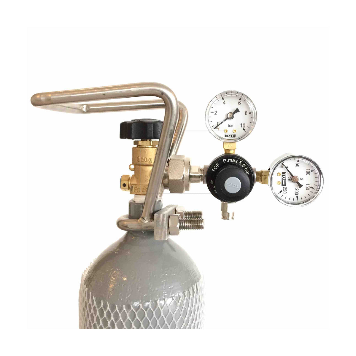 CO2 Druckminderer für Mehrwegflaschen bis zu 5,5 bar EU Standard Norm Anschluss