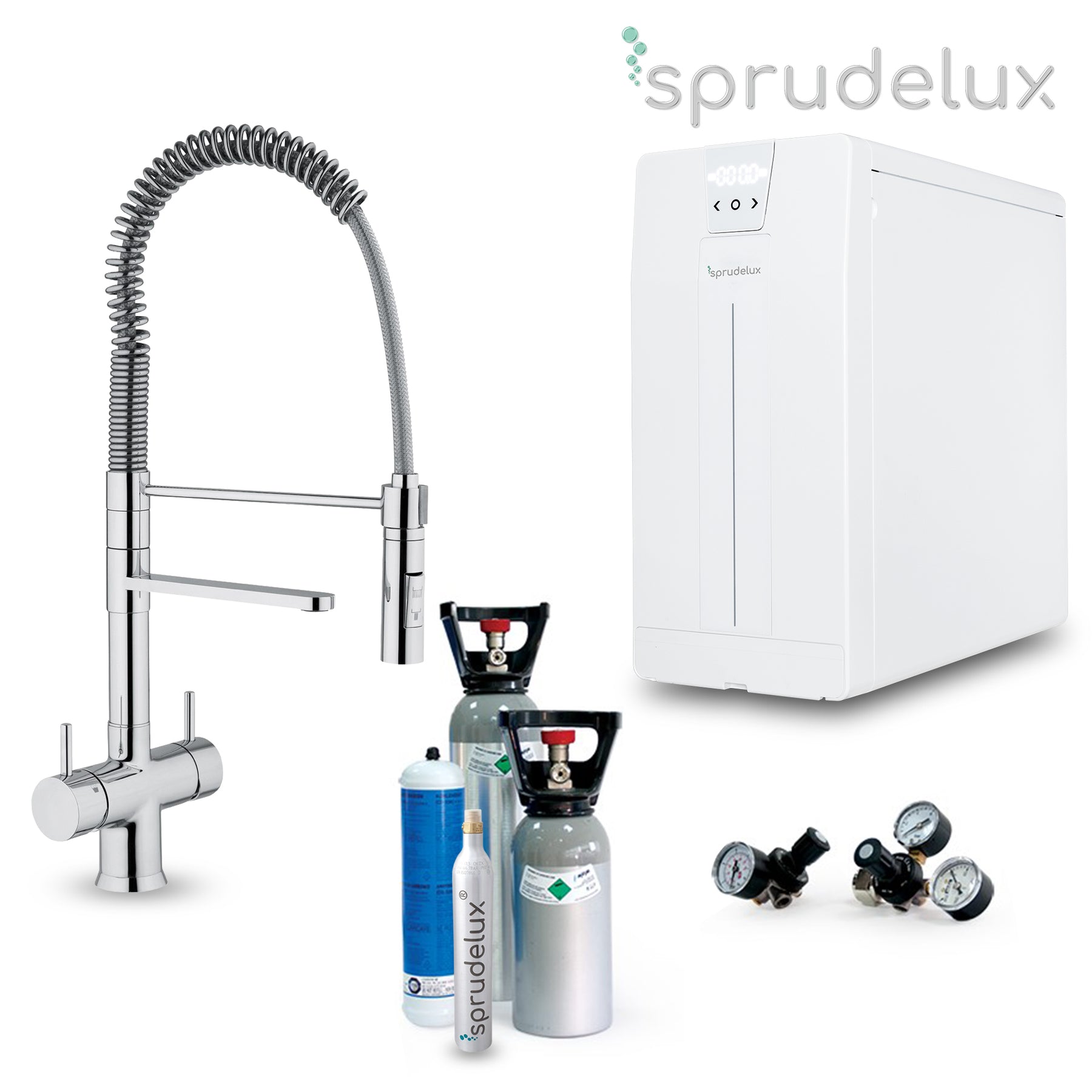 Untertisch-Trinkwassersystem SPRUDELUX POWER SODA inkl. 5-Wege-Wasserhahn LUXURY in Chrome 59cm