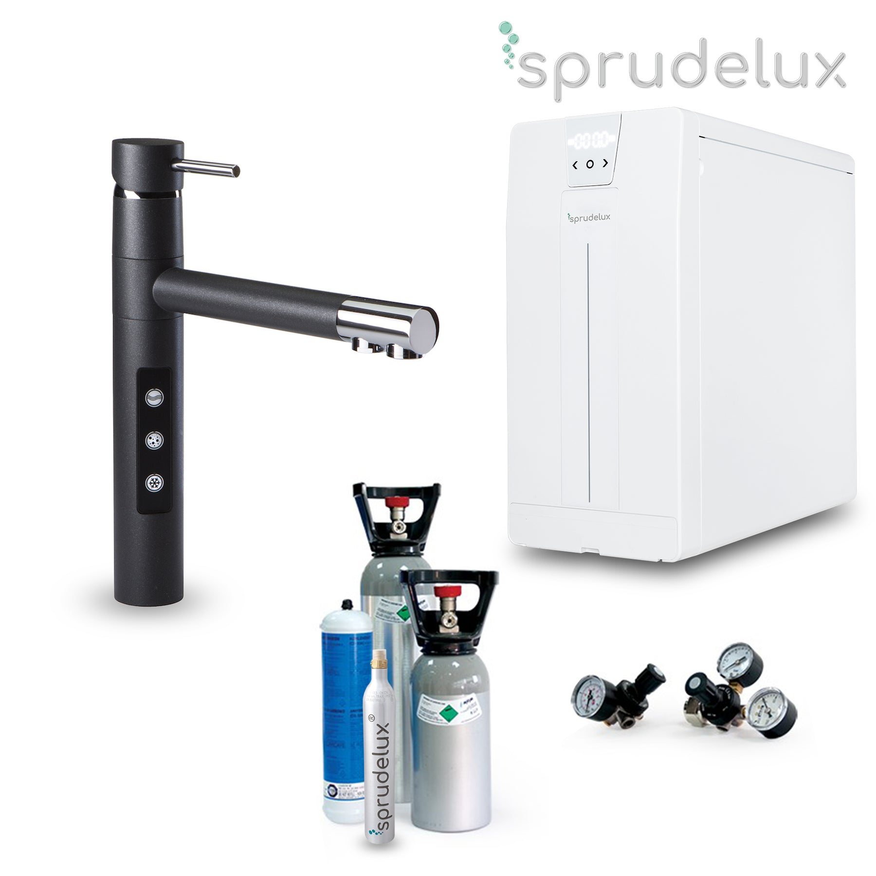 Untertisch-Trinkwassersystem SPRUDELUX POWER SODA inkl. 5-Wege-Wasserhahn STELLA in Onyx