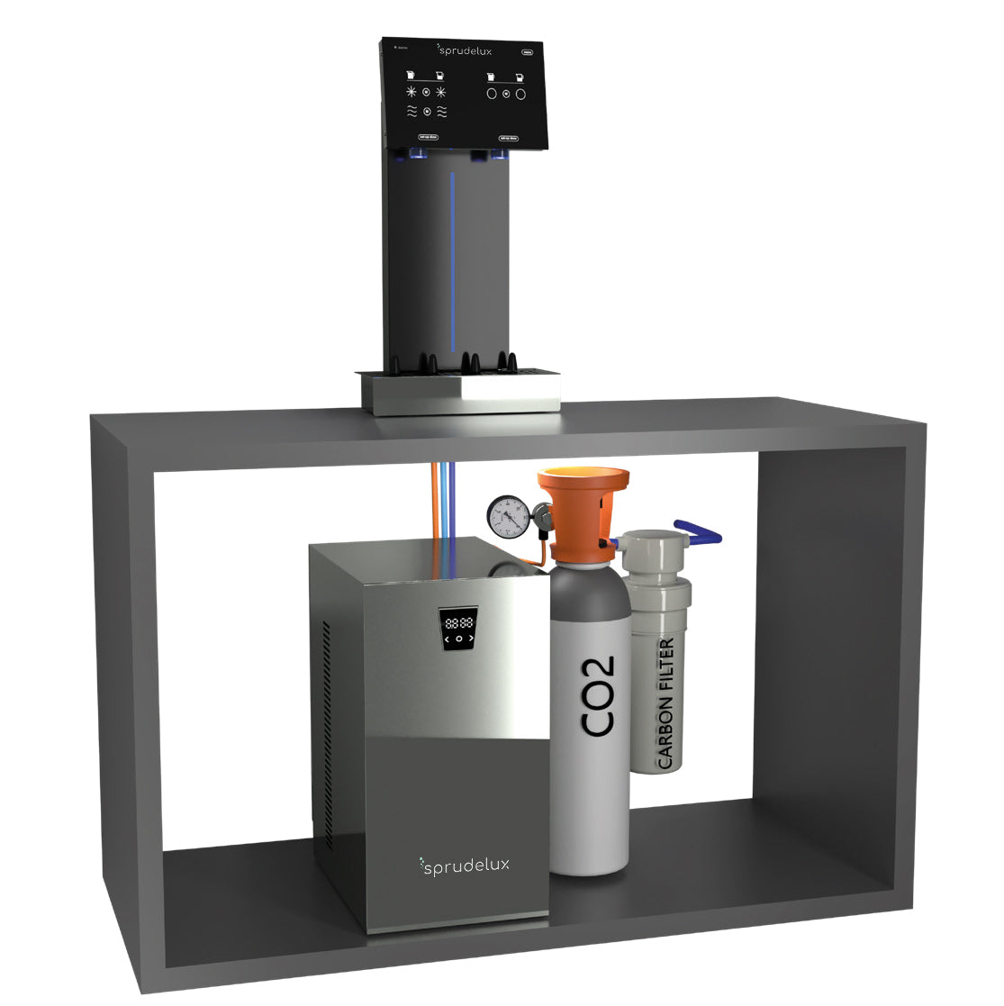 Anschluss mit Doppelauslasarmatur Untertisch-Trinkwassersystem SPRUDELUX® QUANTUM 90 / 150 Liter / Stunde; mechanisch