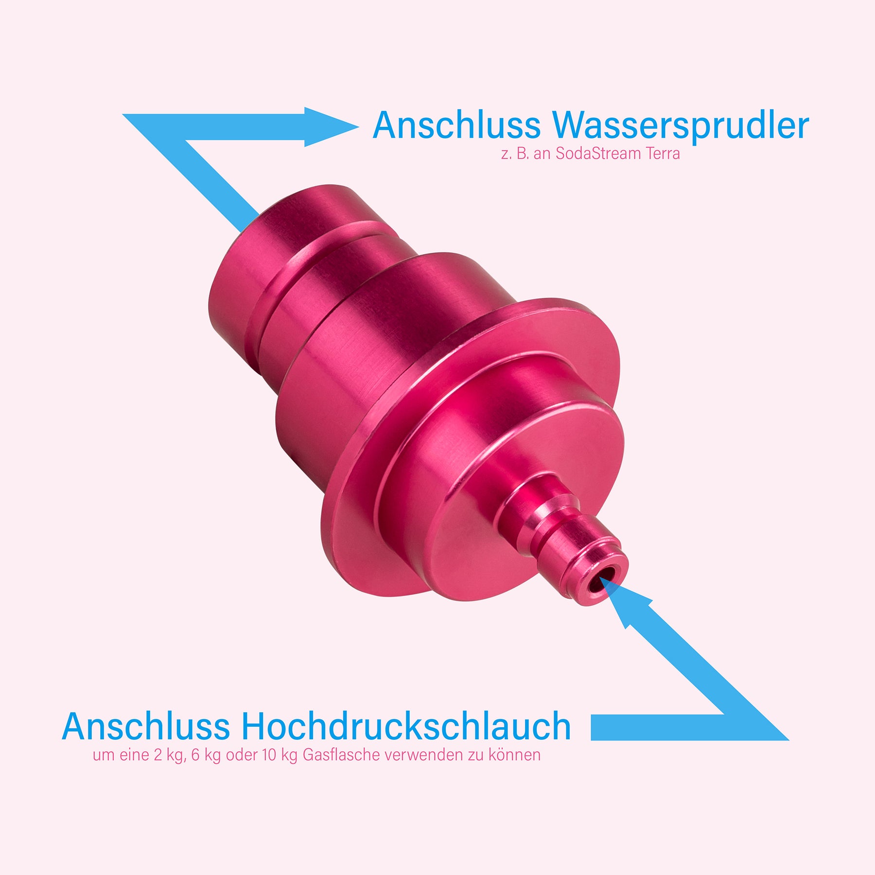 Adapter-Hochdruckschlauch + 2 kg CO2 Eigentumsflasche gefüllt geeignet für Wassersprudler SODASTREAM DUO QUICK CONNECT QC, Art und Terra