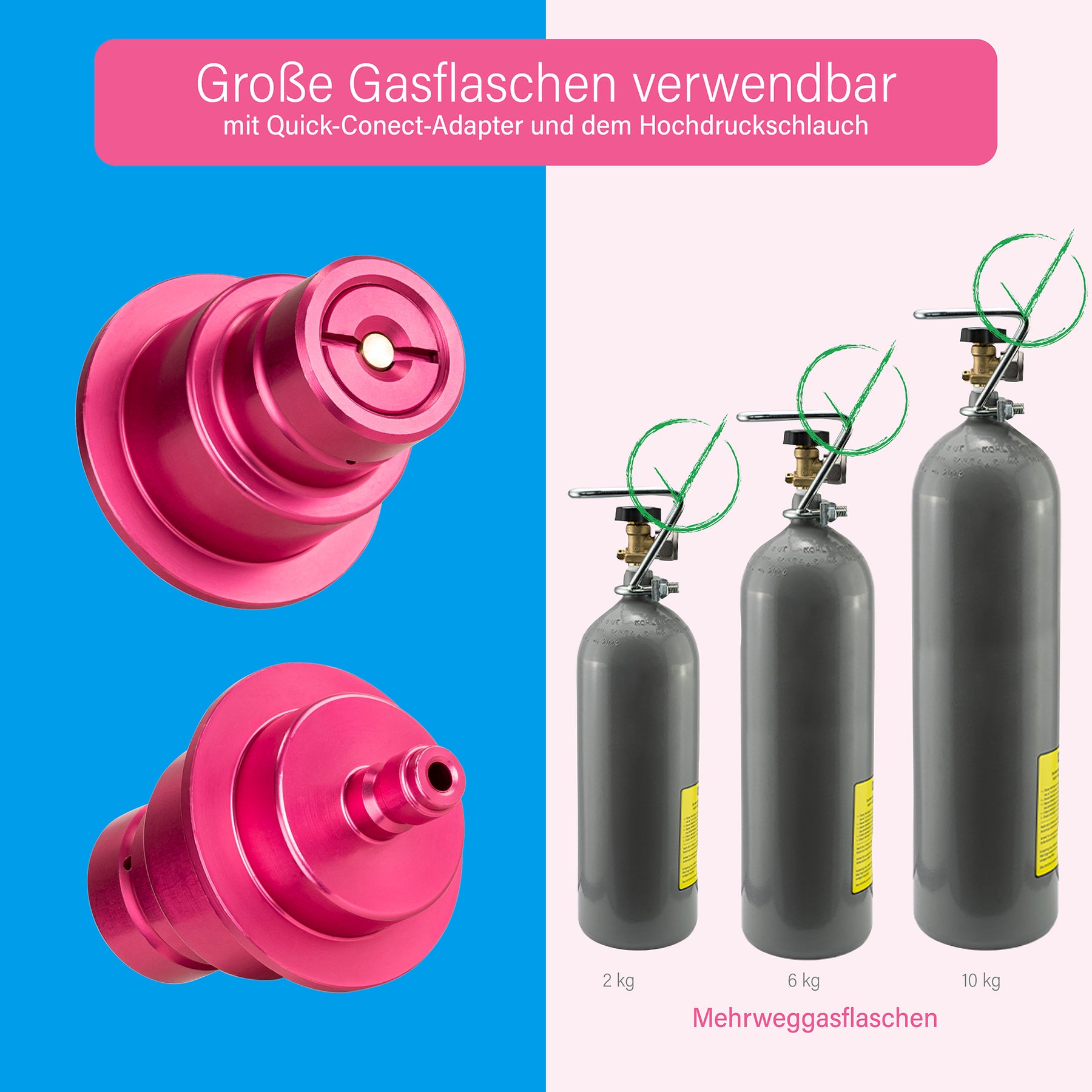 Adapter-Hochdruckschlauch + 2 kg CO2 Eigentumsflasche gefüllt geeignet für Wassersprudler SODASTREAM DUO QUICK CONNECT QC, Art und Terra