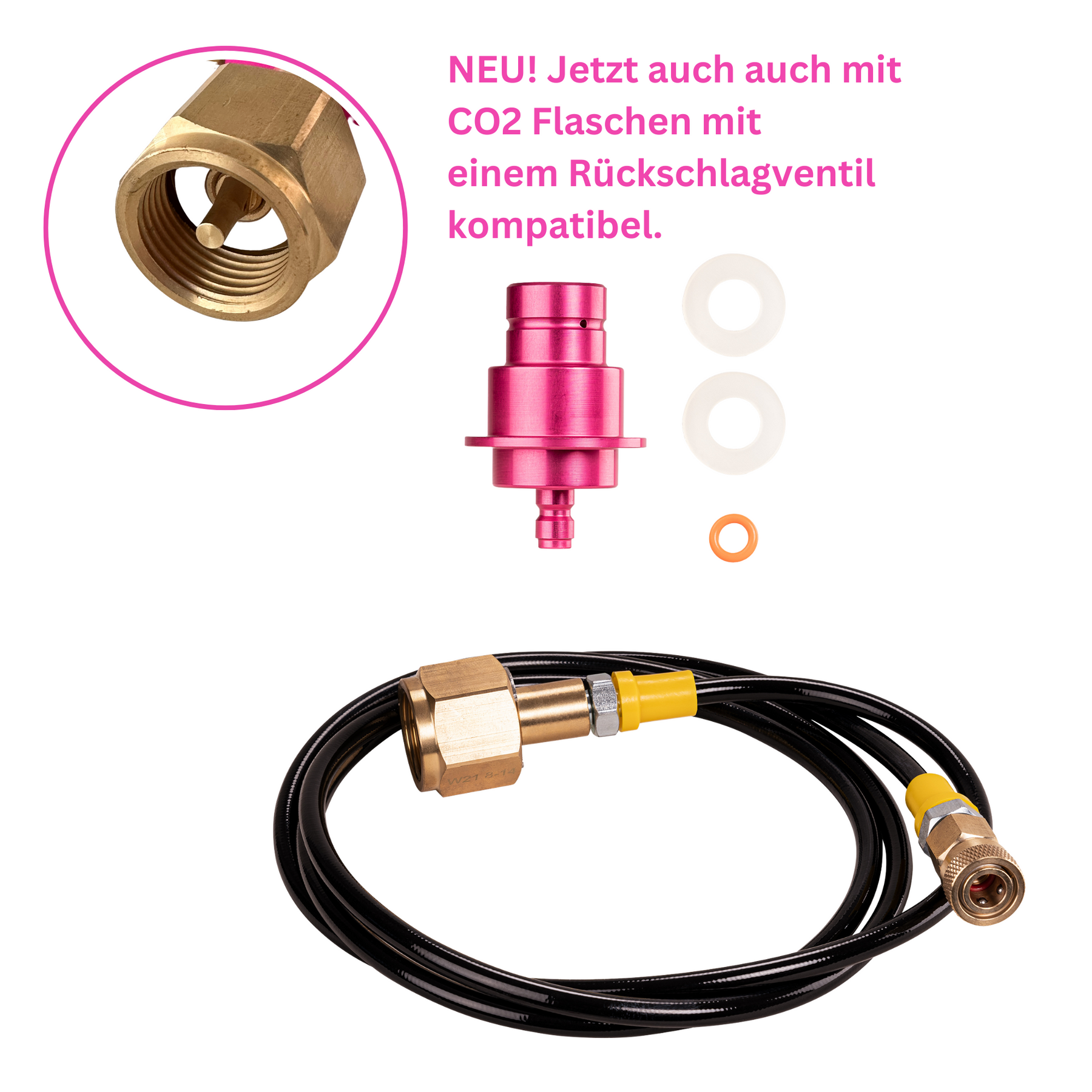 Adapter-Hochdruckschlauch + 2 kg CO2 Eigentumsflasche gefüllt geeignet für Wassersprudler SODASTREAM DUO QUICK CONNECT QC, Art und Terra
