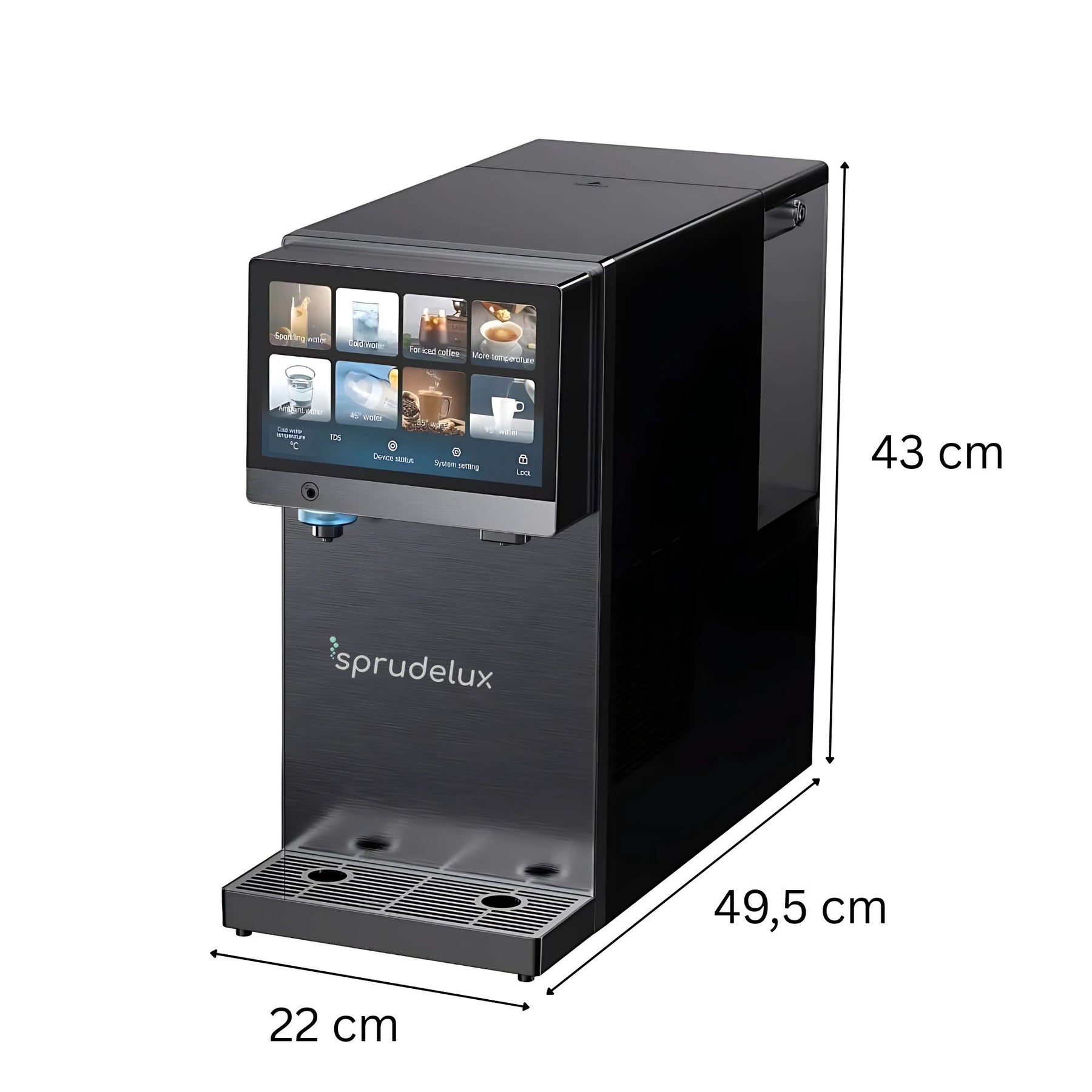 SPRUDELUX PRO TOUCH – Premium Tafelwasseranlage mit Umkehrosmose, Sprudel- & Heißwasserfunktion – Wasserspender mit UVC-Technologie – Festwasseranschluss / Tank