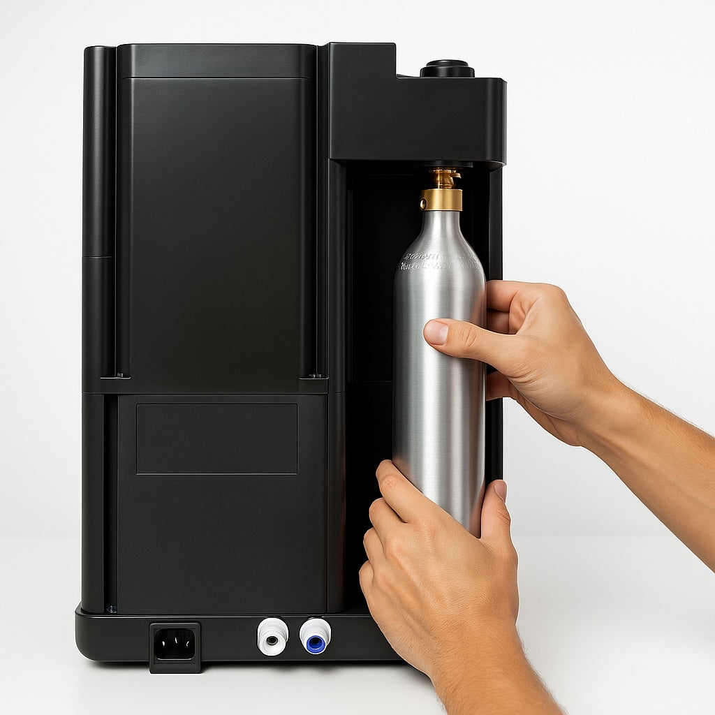 SPRUDELUX SUPREME – Premium Tafelwasseranlage mit Umkehrosmose, CO2 & Heißwasserfunktion – Wasserspender mit Filter & UVC-Technologie – Festwasseranschluss