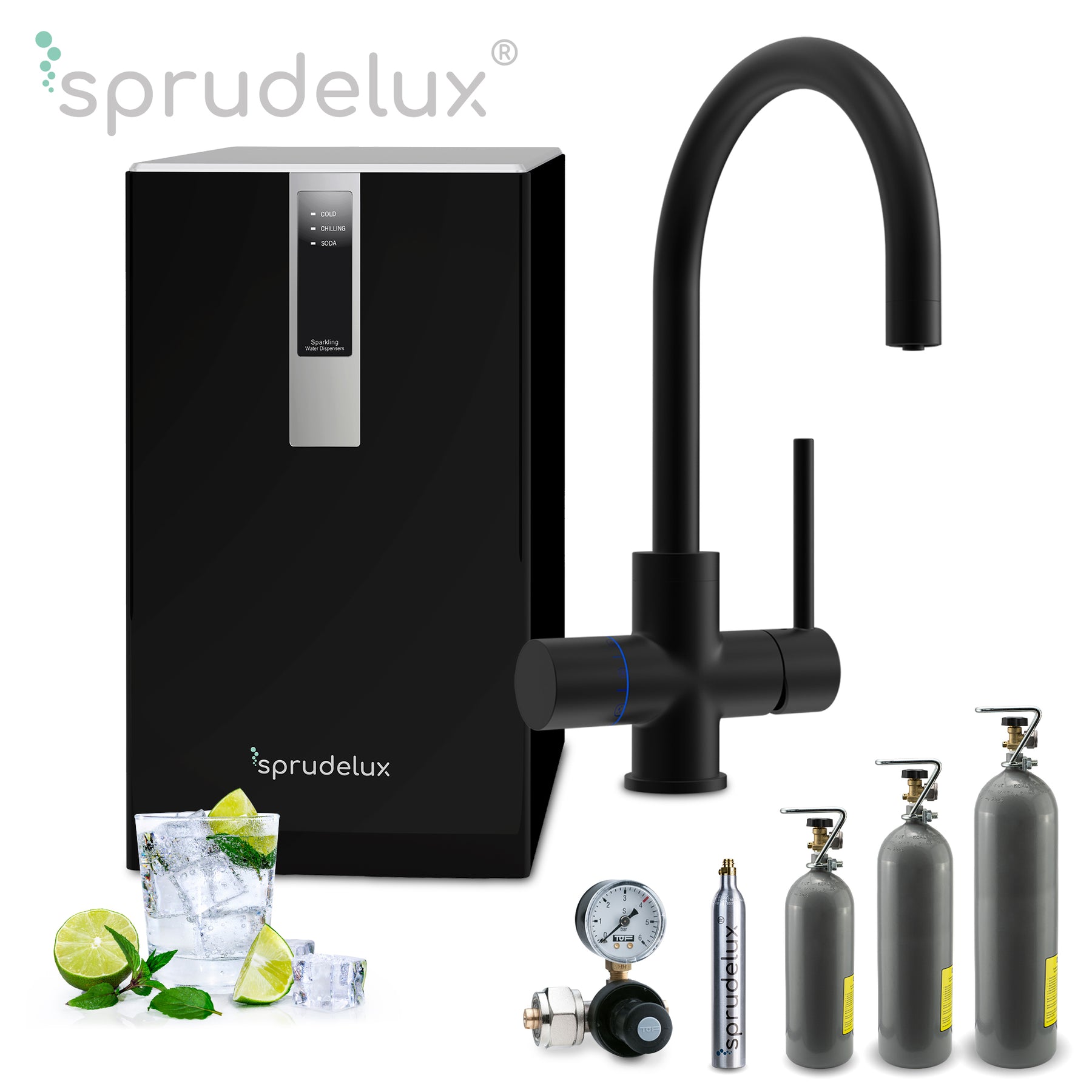 Untertisch-Tafelwasseranlage BLACK & WHITE DIAMOND SERIE Schwarz inkl. Filtereinheit und 5-Wege-Armatur