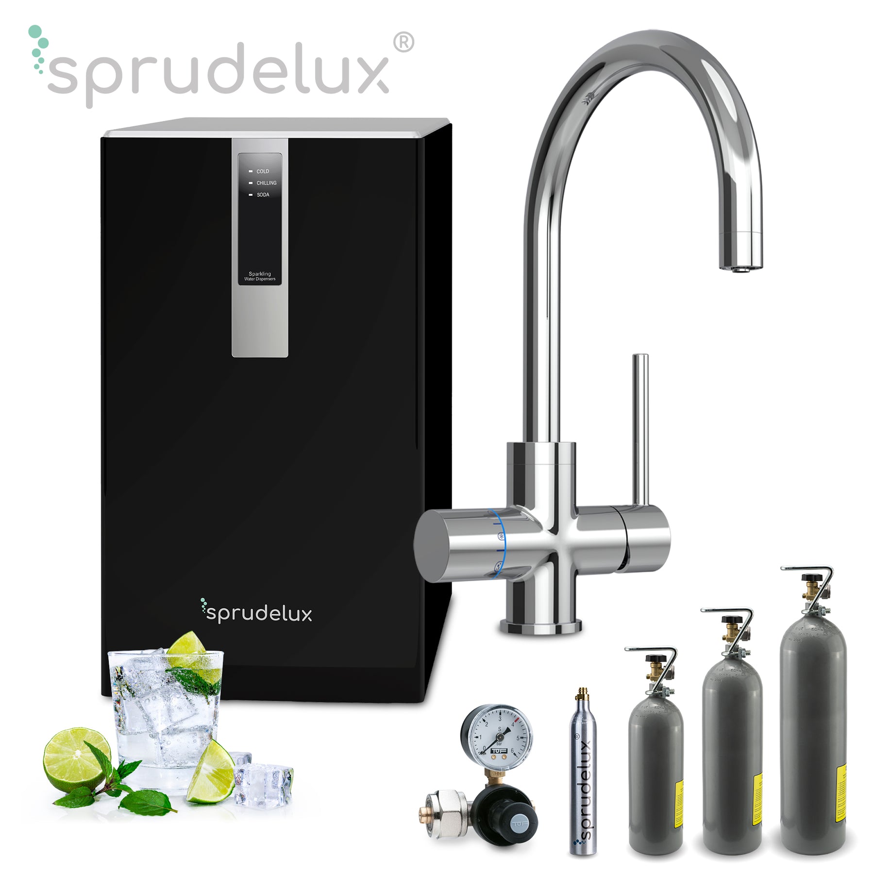 Untertisch-Tafelwasseranlage BLACK & WHITE DIAMOND SERIE Schwarz inkl. Filtereinheit und 5-Wege-Armatur