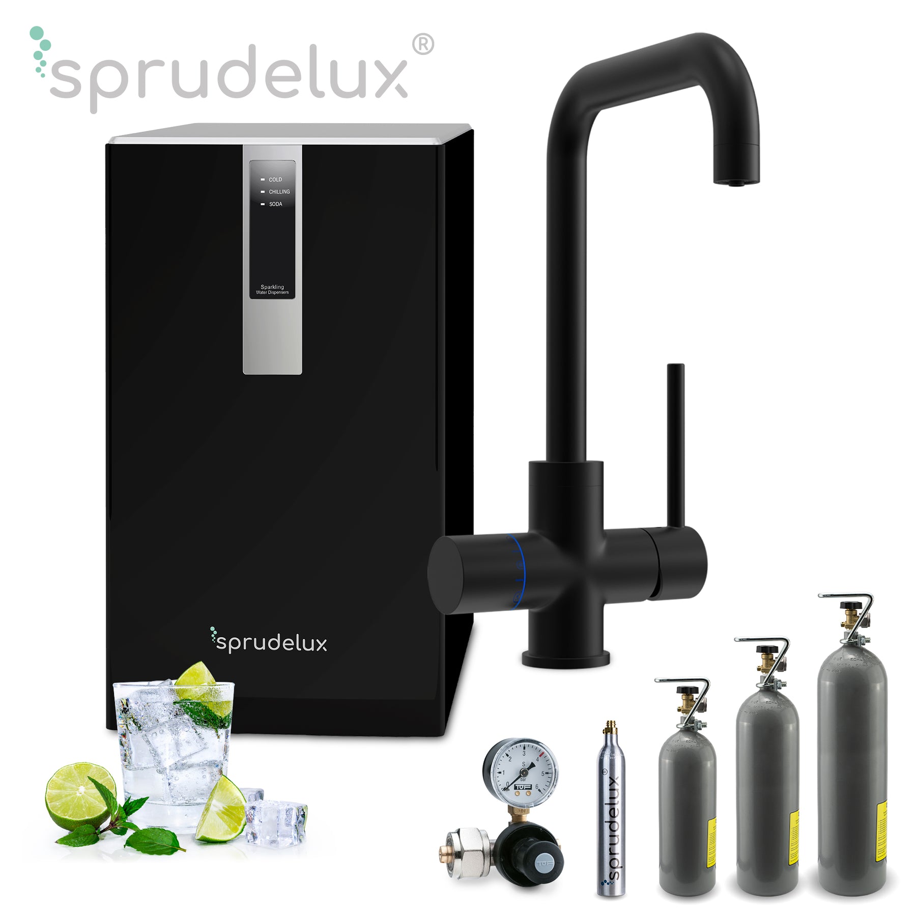 Untertisch-Tafelwasseranlage BLACK & WHITE DIAMOND SERIE Schwarz inkl. Filtereinheit und 5-Wege-Armatur