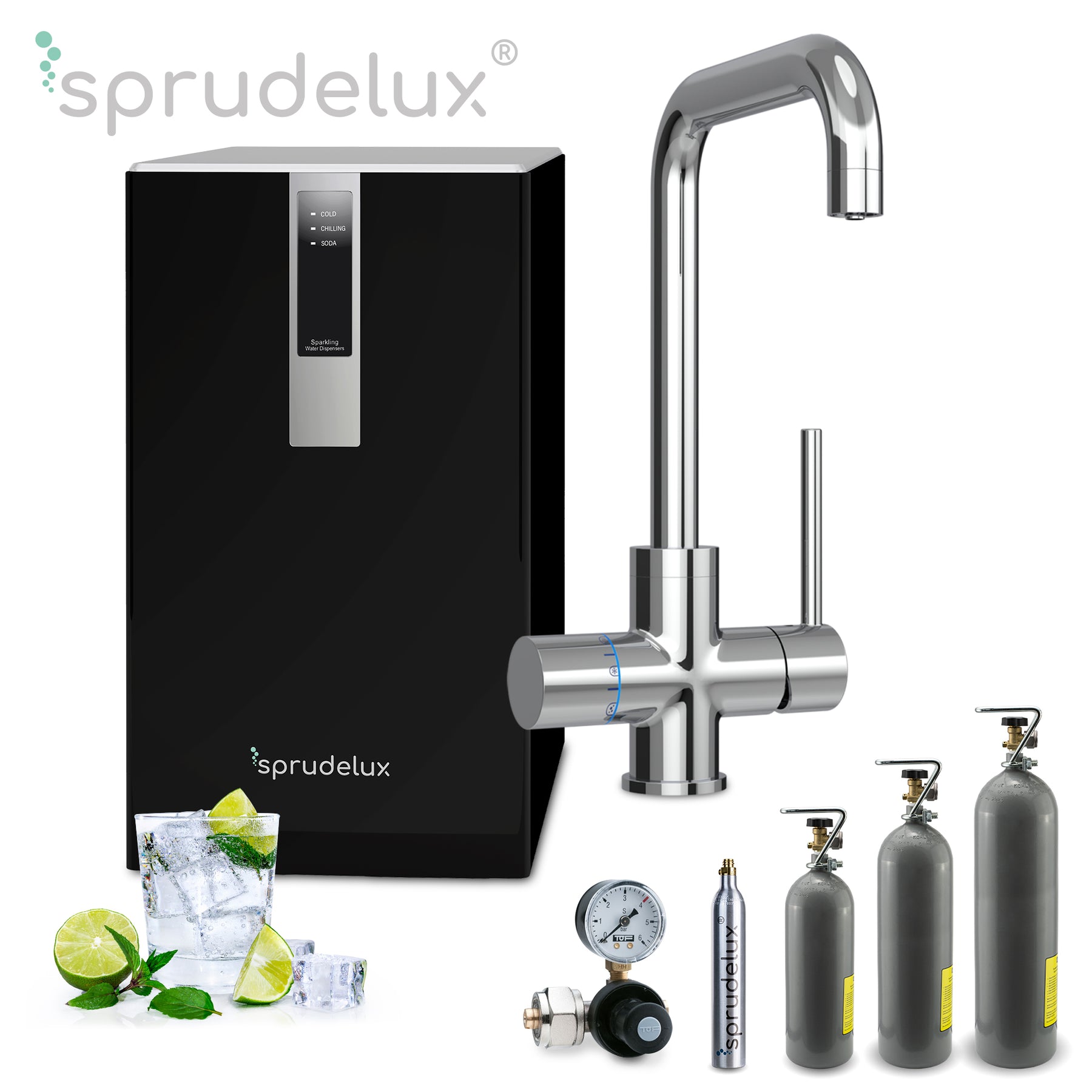 Untertisch-Tafelwasseranlage BLACK & WHITE DIAMOND SERIE Schwarz inkl. Filtereinheit und 5-Wege-Armatur