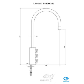 3-Wege-Sodaarmatur GM 6180M.390 Edelstahl Optik technische Zeichnung