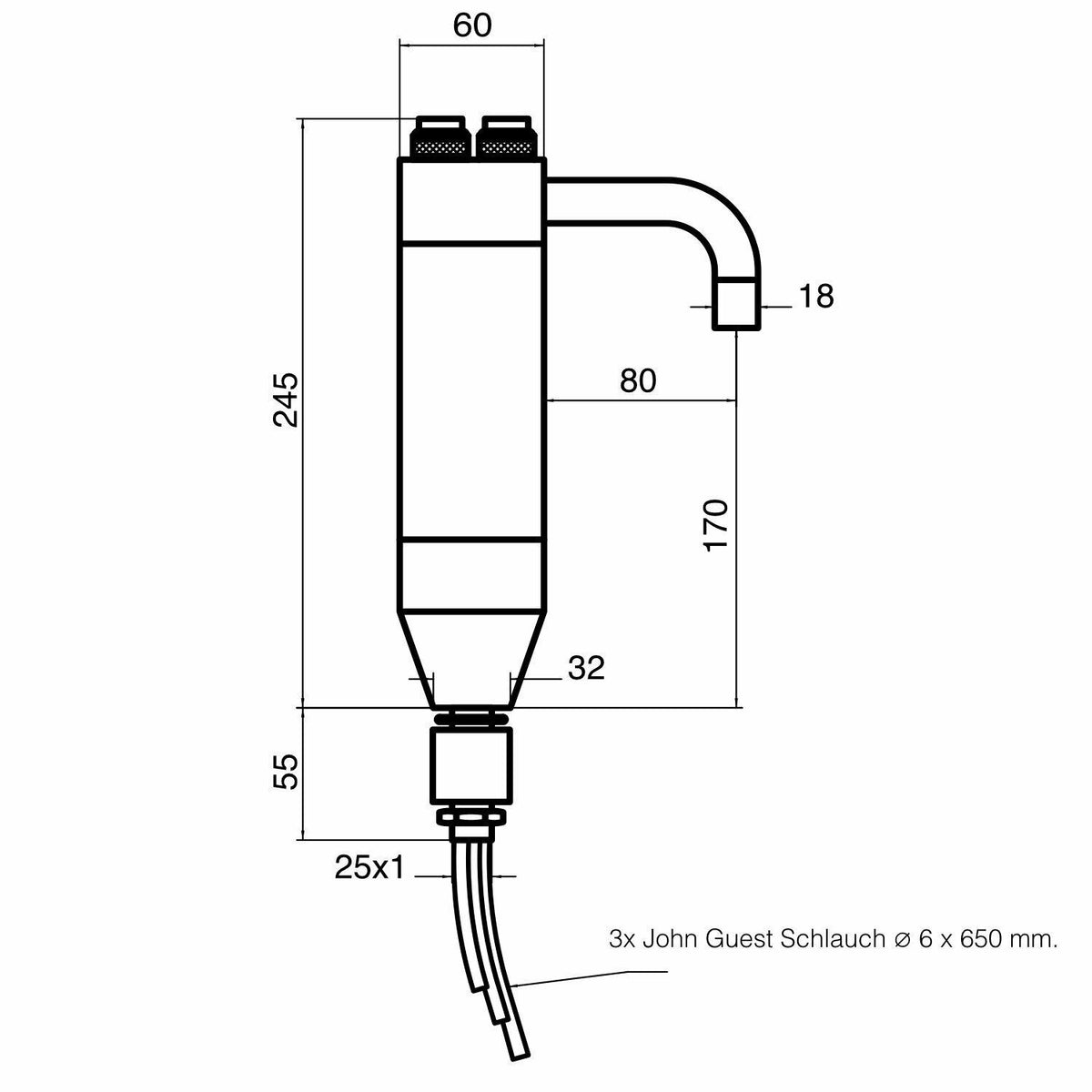 Mechanische 3-Wege-Sodaarmatur Zapfhahn TRIX RD NKS Edelstahl Look - Wasserhahn für Wassersprudelanlage