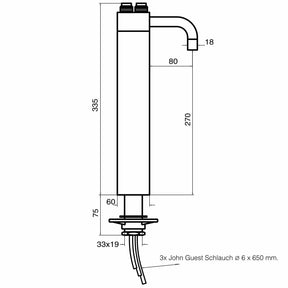 Mechanische 3-Wege-Sodaarmatur Zapfhahn TRIX für Untertisch-Wassersprudelanlagen technische Zeichnung