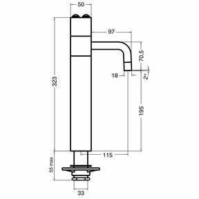 Elektronische 3-Wege-Sodaarmatur Zapfhahn TRIX EL für Untertisch-Wassersprudler technische Zeichnung