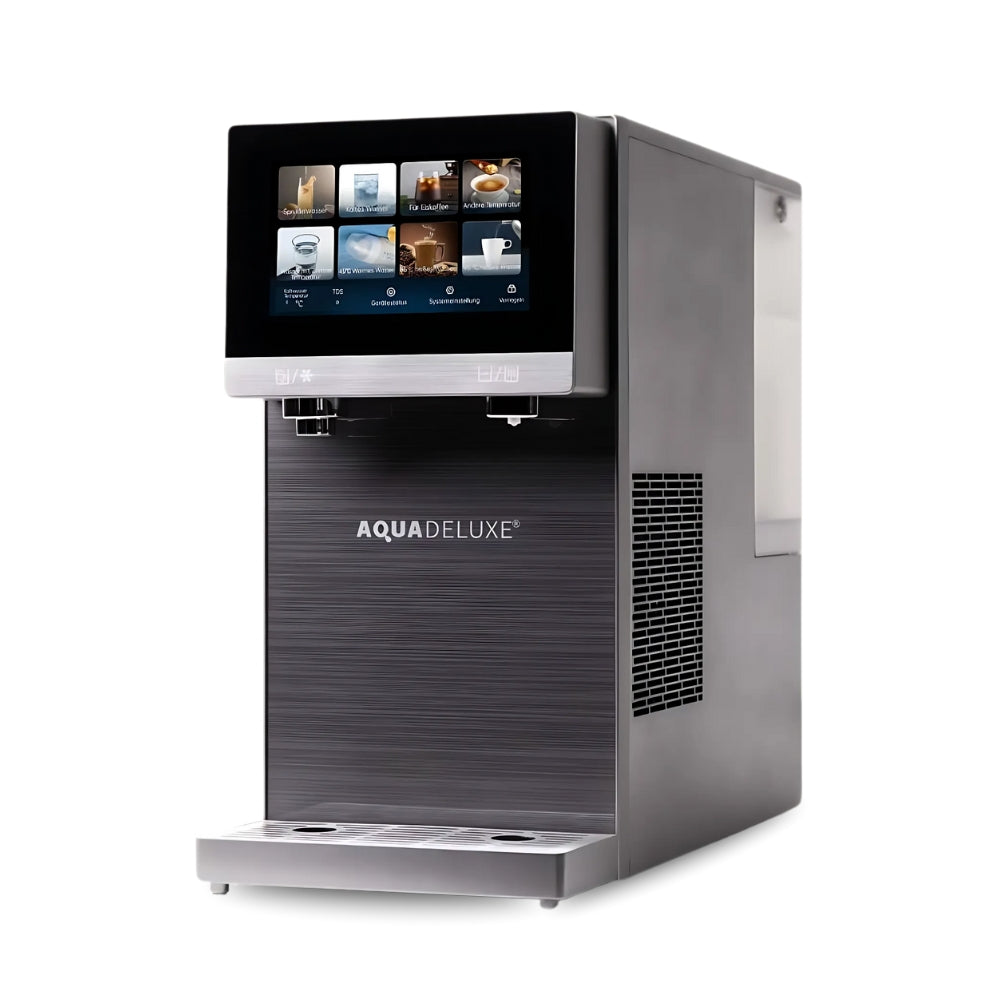 SPRUDELUX PRO TOUCH – Premium Tafelwasseranlage mit Umkehrosmose, Sprudel- & Heißwasserfunktion – Wasserspender mit UVC-Technologie – Festwasseranschluss / Tank