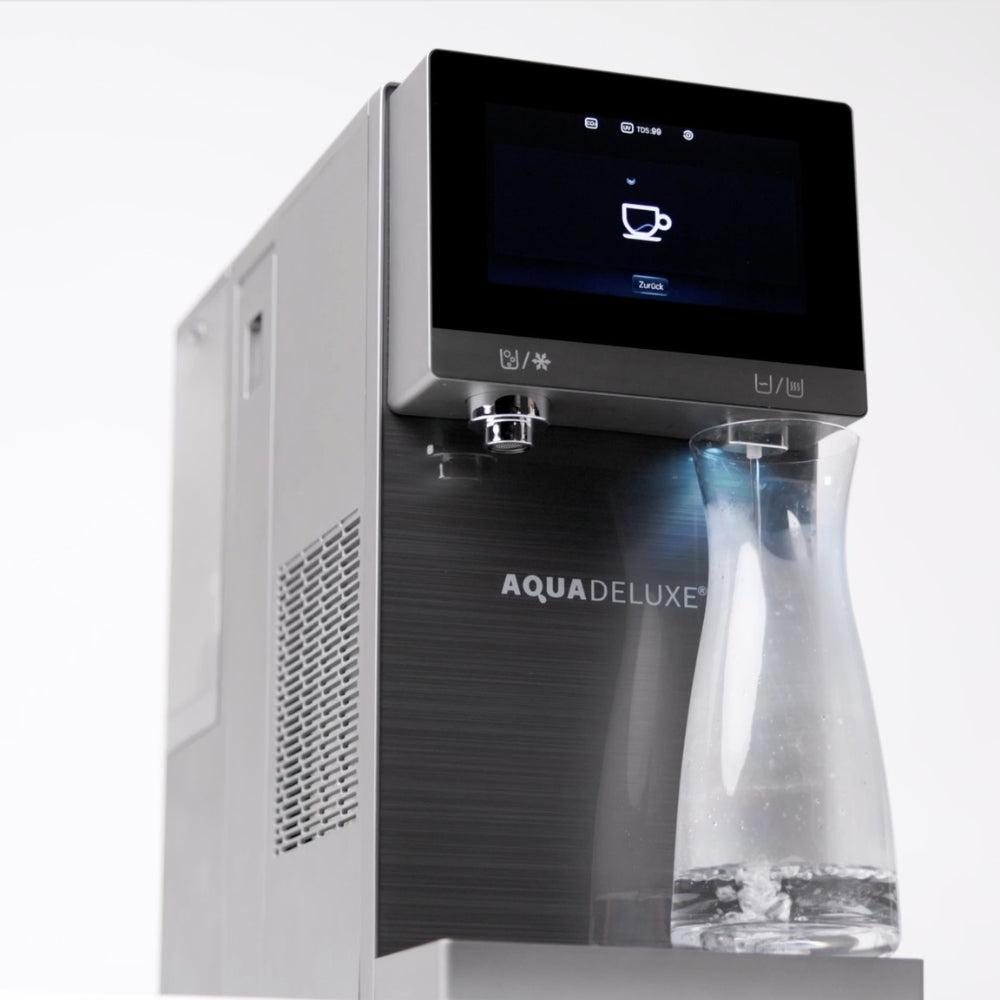 SPRUDELUX PRO TOUCH – Premium Tafelwasseranlage mit Umkehrosmose, Sprudel- & Heißwasserfunktion – Wasserspender mit UVC-Technologie – Festwasseranschluss / Tank