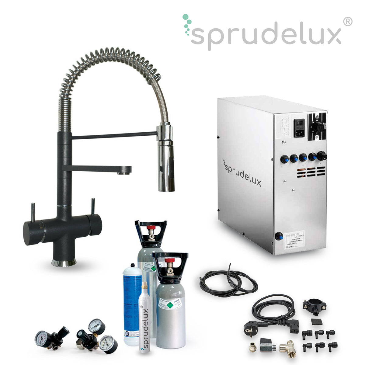 Untertisch-Trinkwassersystem Wassersprudler INOX inkl. 5-Wege-Armatur LUXURY 47 cm