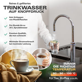 Untertisch-Tafelwasseranlage SPRUDELUX® FLAME inklusive kochend-Wasserhahn