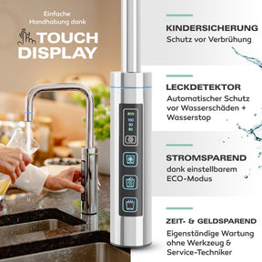 Untertisch-Tafelwasseranlage SPRUDELUX® FLAME inklusive kochend-Wasserhahn