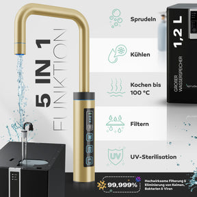 Untertisch-Tafelwasseranlage SPRUDELUX® FLAME inklusive kochend-Wasserhahn