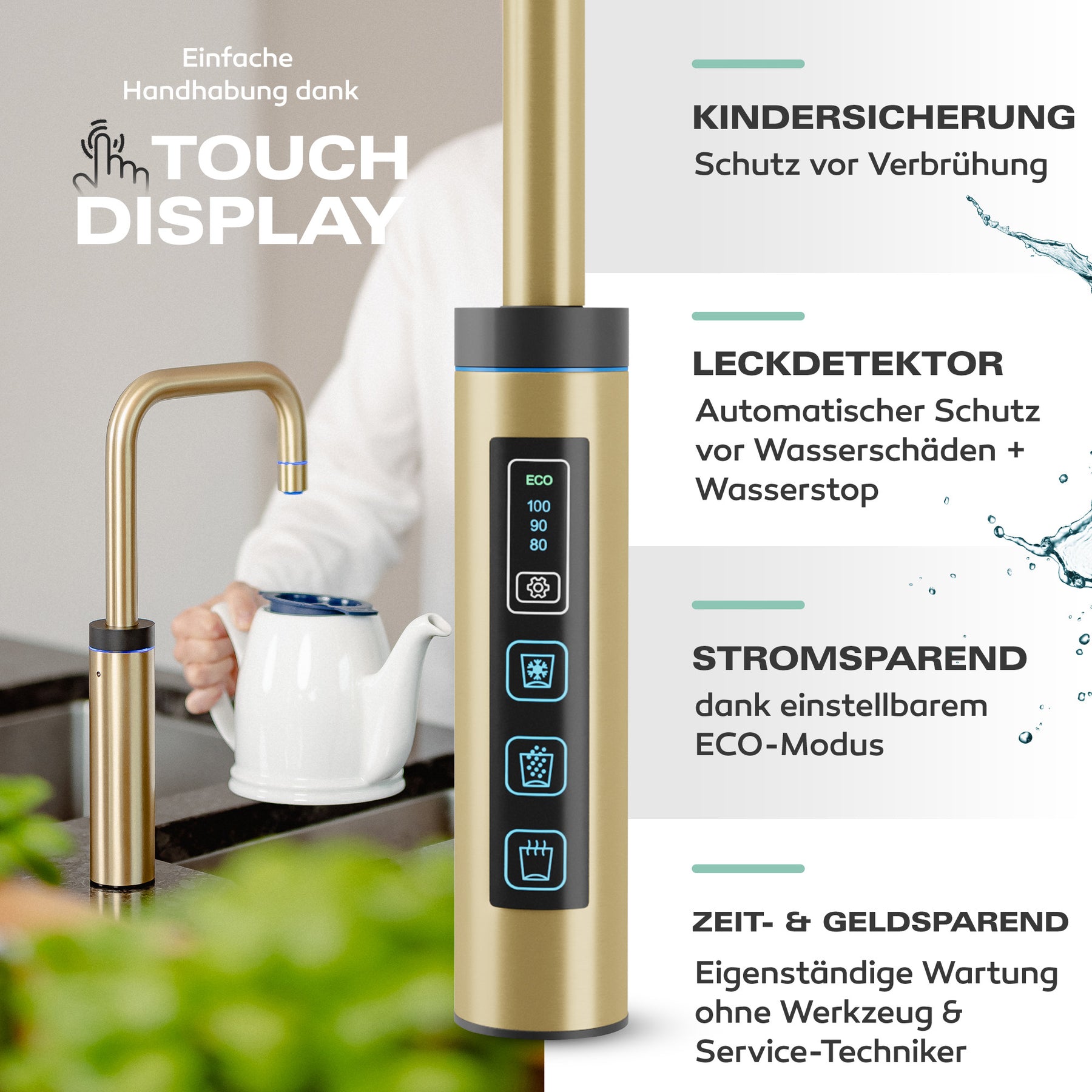 Untertisch-Tafelwasseranlage SPRUDELUX® FLAME inklusive kochend-Wasserhahn