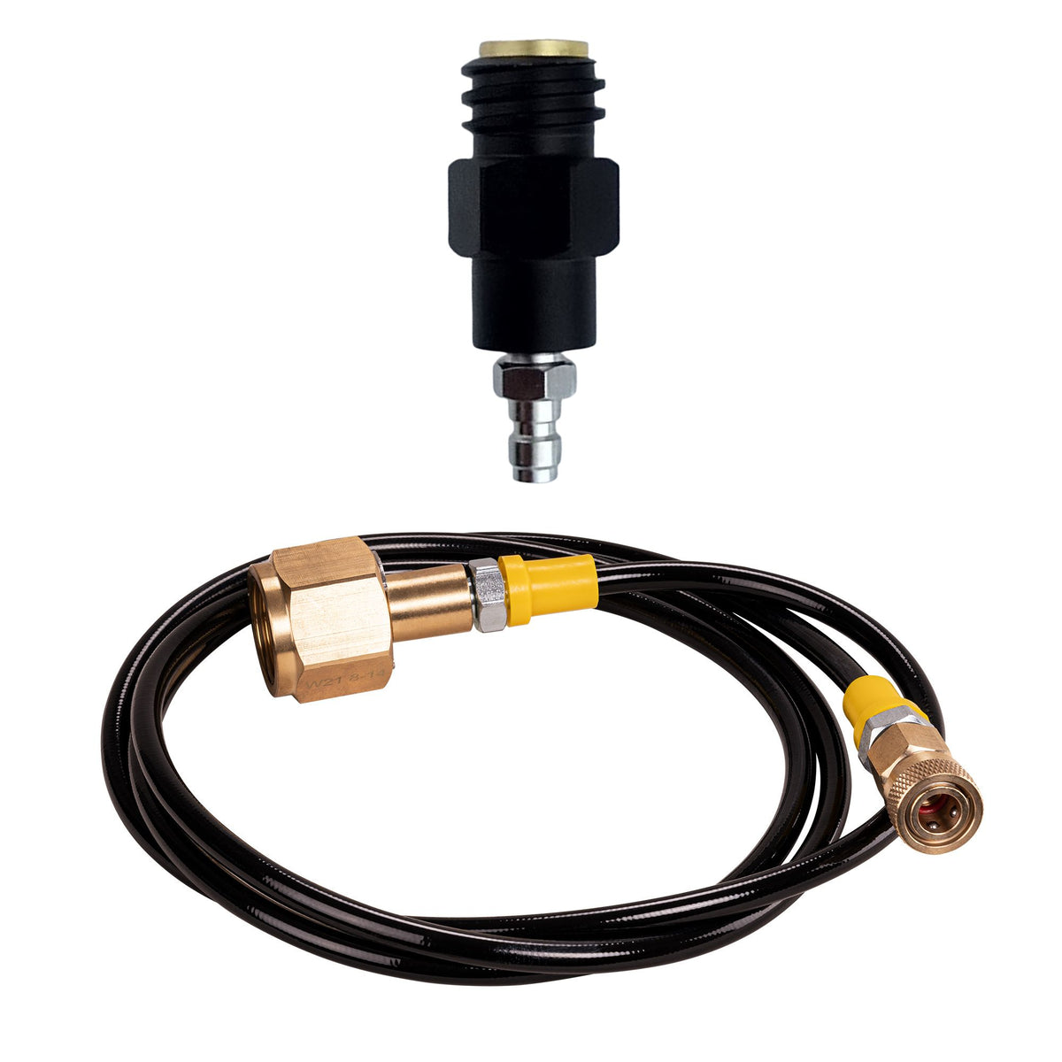 CO2 Adapter W21.8-14 auf TR21-4 mit 1,5 m Hochdruckschlauch | Geeignet für Wassersprudler SodaStream, Soda Max, Crystal, Penguin, Play, Cool u. v. m. | Anschluss an große CO2-Flaschen | Nur für CO2 Gas geeignet