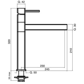 Designer 5-Wege-Wasserhahn STRATOS, Chrom technische Zeichnung