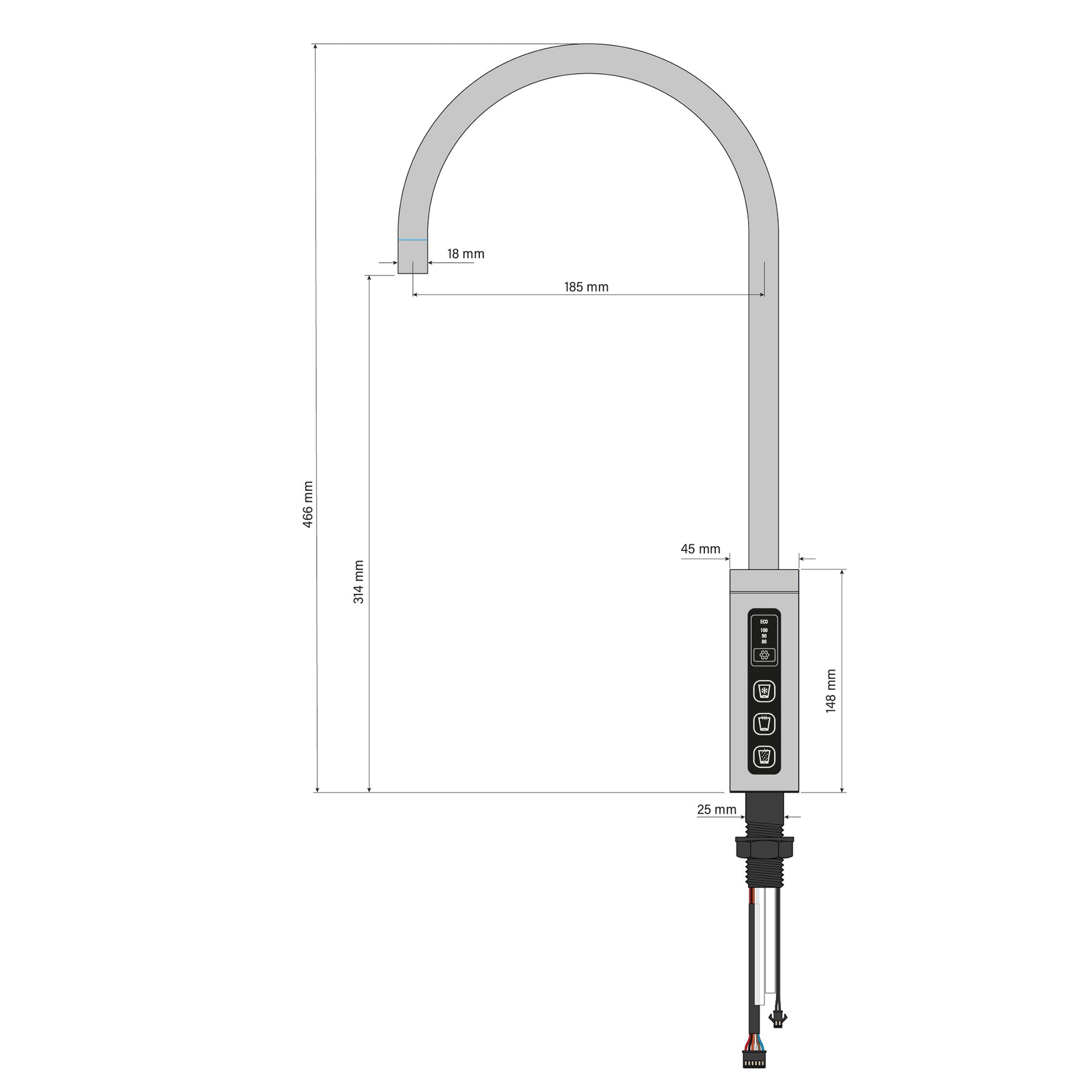 Untertisch-Tafelwasseranlage SPRUDELUX® FLAME inklusive kochend-Wasserhahn