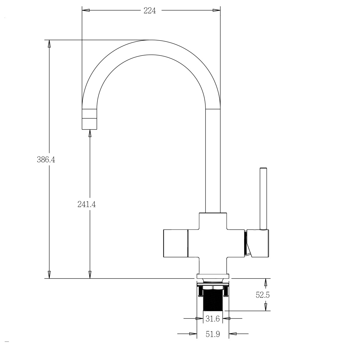 Untertisch-Tafelwasseranlage SPRUDELUX® FLAME inklusive kochend-Wasserhahn