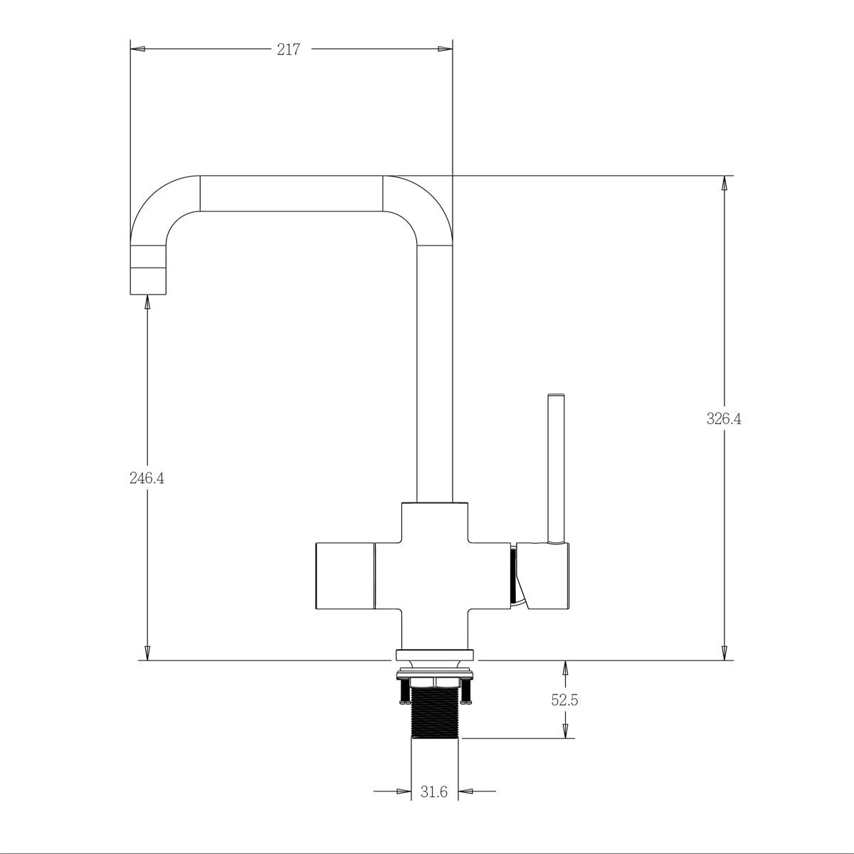 Untertisch-Tafelwasseranlage SPRUDELUX® FLAME inklusive kochend-Wasserhahn