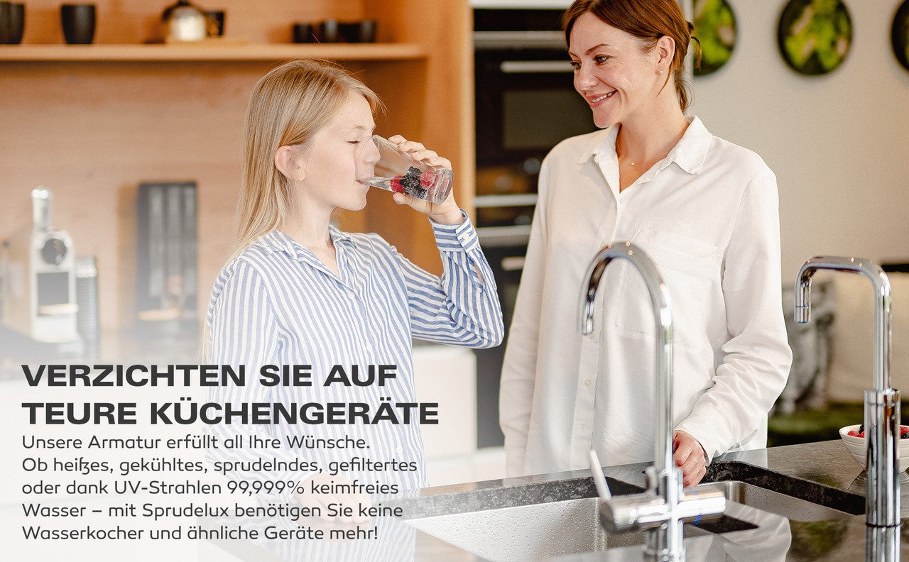 Untertisch-Tafelwasseranlage SPRUDELUX® FLAME inklusive kochend-Wasserhahn