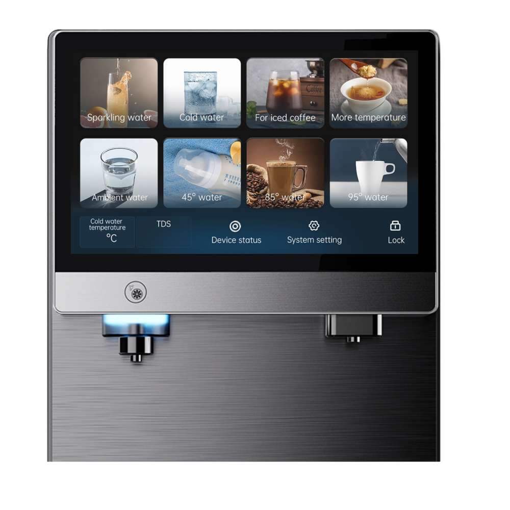 SPRUDELUX PRO TOUCH – Premium Tafelwasseranlage mit Umkehrosmose, Sprudel- & Heißwasserfunktion – Wasserspender mit UVC-Technologie – Festwasseranschluss / Tank