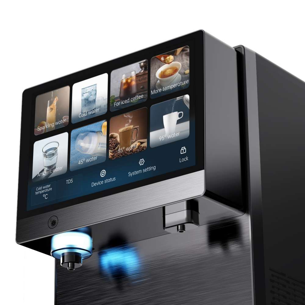 SPRUDELUX PRO TOUCH – Premium Tafelwasseranlage mit Umkehrosmose, Sprudel- & Heißwasserfunktion – Wasserspender mit UVC-Technologie – Festwasseranschluss / Tank
