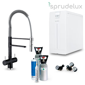 Untertisch-Trinkwassersystem SPRUDELUX POWER SODA inkl. 5-Wege-Wasserhahn LUXURY in Onyx 59cm