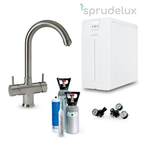 Untertisch-Trinkwassersystem SPRUDELUX POWER SODA inkl. 5-Wege-Wasserhahn NOBIUS C-Auslauf in Edelstahl Optik