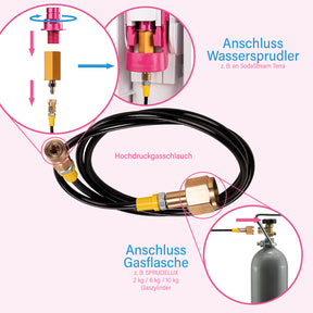 Adapter-Hochdruckschlauch + 2 kg CO2 Eigentumsflasche gefüllt geeignet für Wassersprudler SODASTREAM DUO QUICK CONNECT QC, Art und Terra