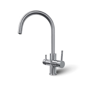 SPRUDELUX® POWER SODA Untertisch-Tafelwassersystem – Wassersprudler mit 5-Wege-Armatur GIULIA C-Auslauf INOX & 2 kg CO2-Flasche – Sprudelwasser direkt aus dem Wasserhahn