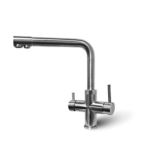 SPRUDELUX® POWER SODA Untertisch-Tafelwassersystem – Wassersprudler mit 5-Wege-Armatur GIULIA L-Auslauf INOX & 2 kg CO2-Flasche – Sprudelwasser direkt aus dem Wasserhahn