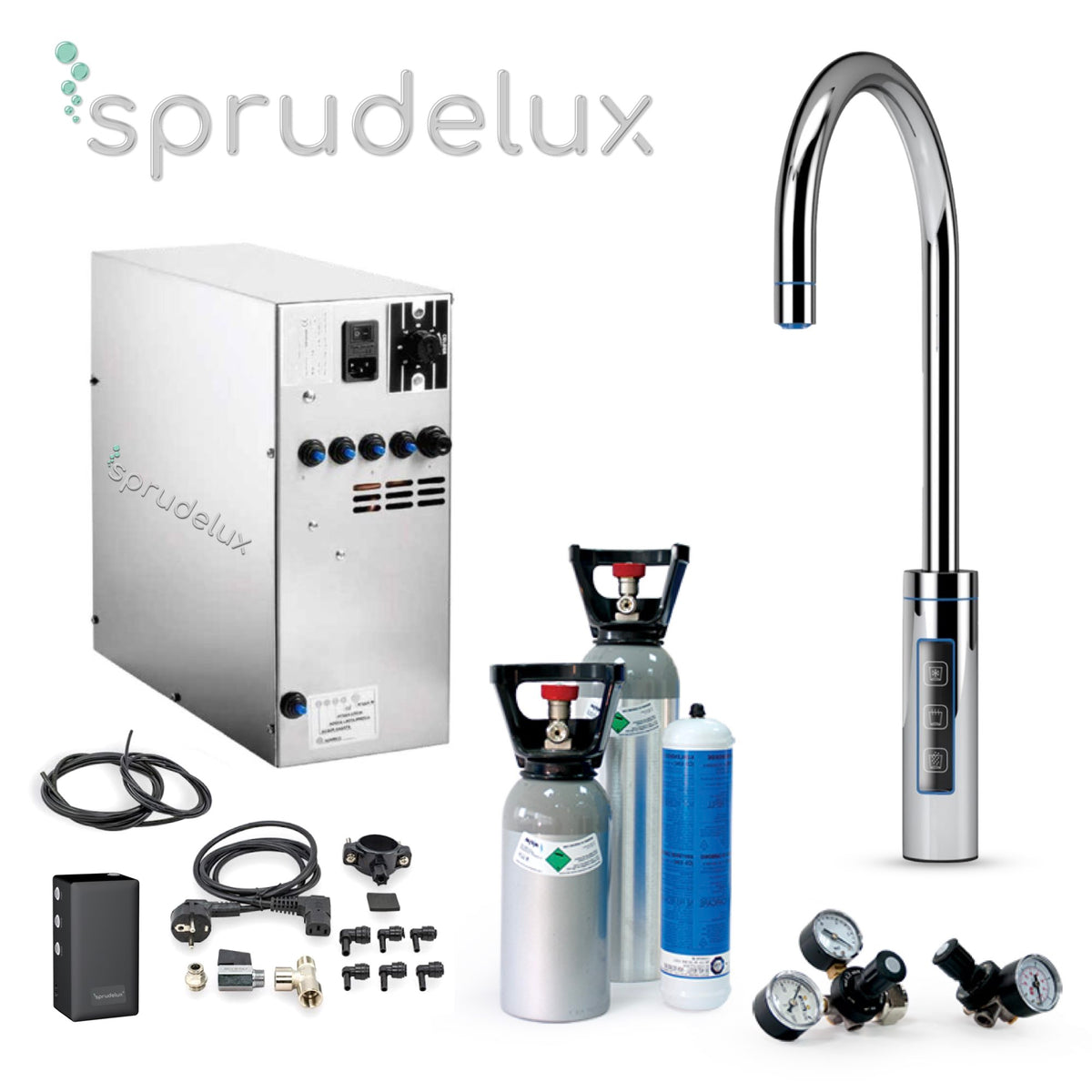 Untertisch-Trinkwassersystem INOX Wassersprudler inkl. 3-Wege-Touch-Zusatzarmatur C- / U-Auslauf