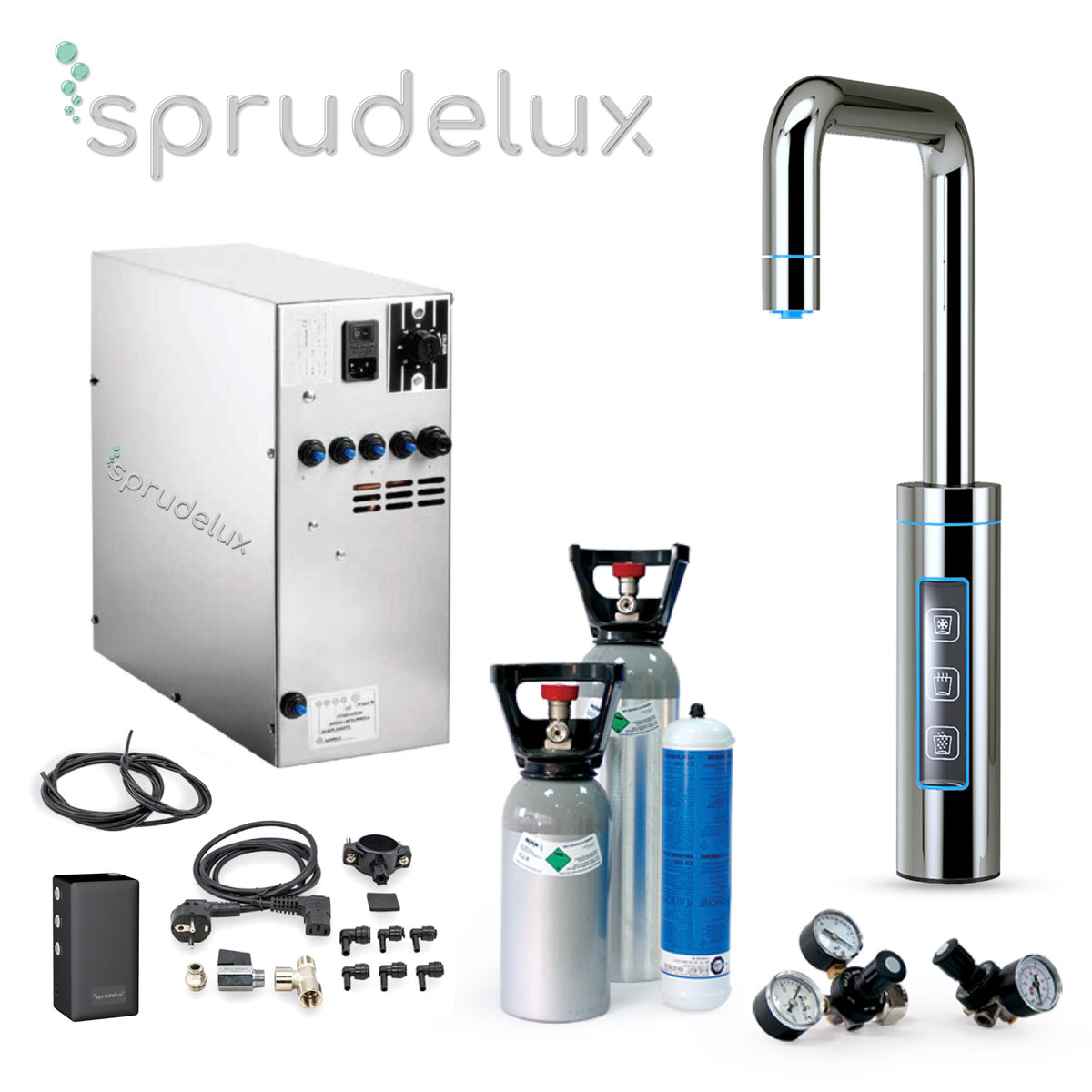 Untertisch-Trinkwassersystem INOX Wassersprudler inkl. 3-Wege-Touch-Zusatzarmatur C- / U-Auslauf