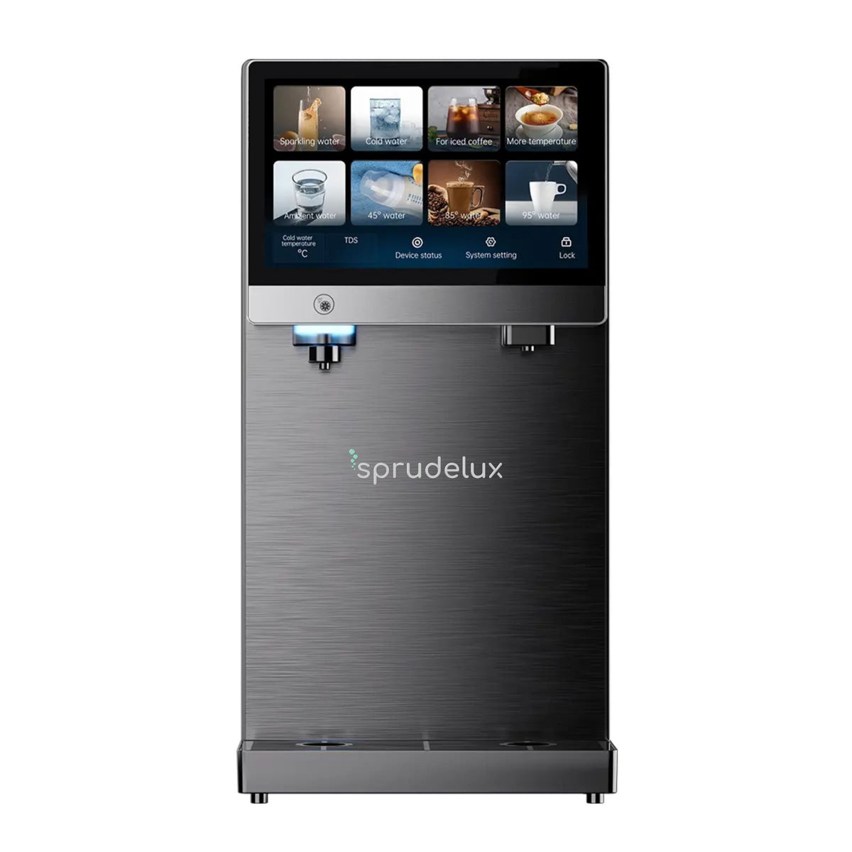 SPRUDELUX PRO TOUCH – Premium Tafelwasseranlage mit Umkehrosmose, Sprudel- & Heißwasserfunktion – Wasserspender mit UVC-Technologie – Festwasseranschluss / Tank