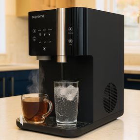 SPRUDELUX SUPREME – Premium Tafelwasseranlage mit Umkehrosmose, CO2 & Heißwasserfunktion – Wasserspender mit Filter & UVC-Technologie – Festwasseranschluss