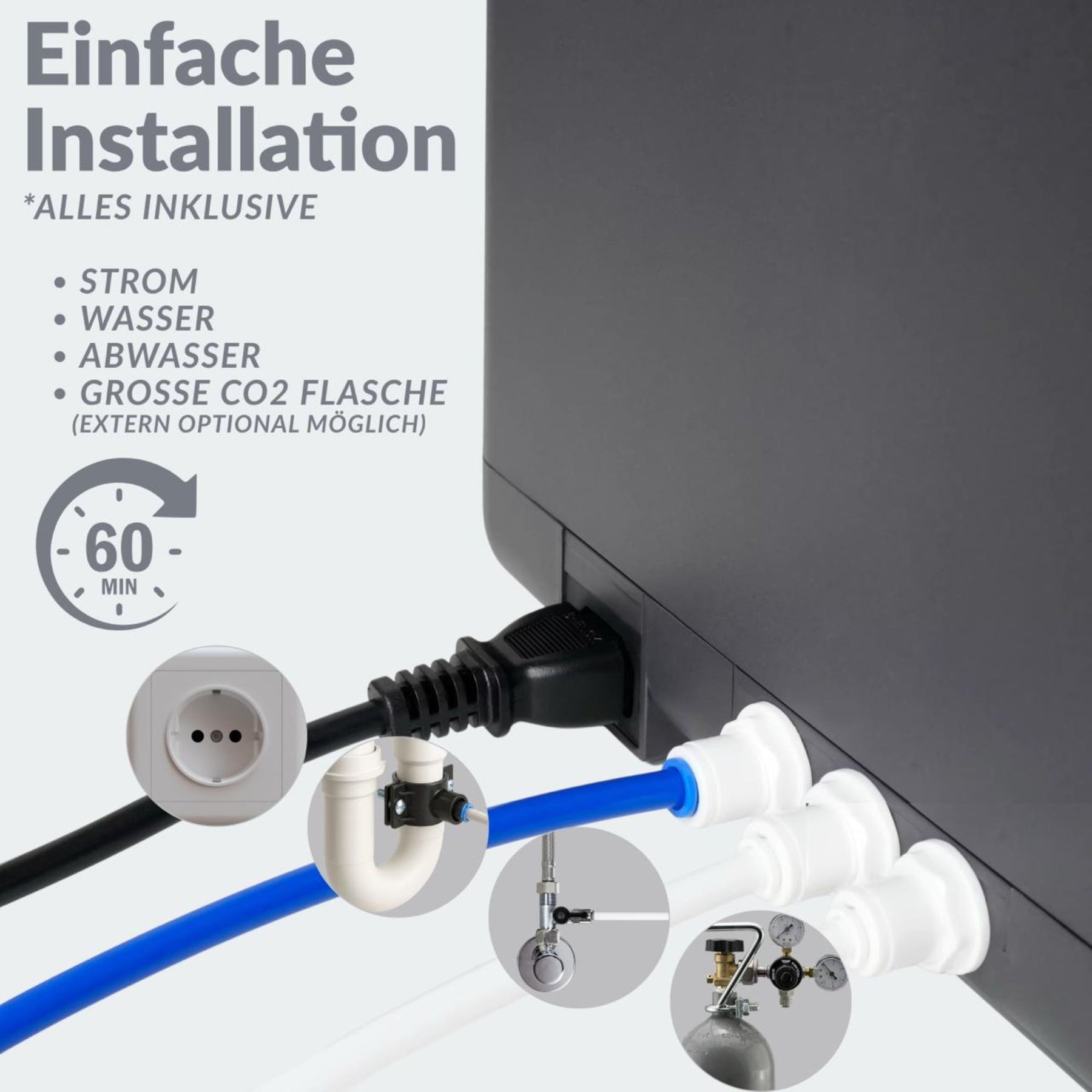 SPRUDELUX SUPREME – Premium Tafelwasseranlage mit Umkehrosmose, CO2 & Heißwasserfunktion – Wasserspender mit Filter & UVC-Technologie – Festwasseranschluss