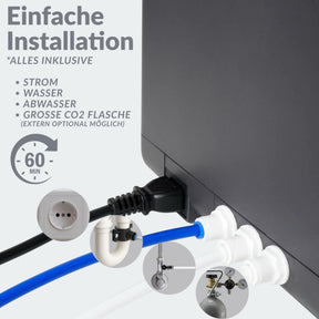 SPRUDELUX SUPREME – Premium Tafelwasseranlage mit Umkehrosmose, CO2 & Heißwasserfunktion – Wasserspender mit Filter & UVC-Technologie – Festwasseranschluss