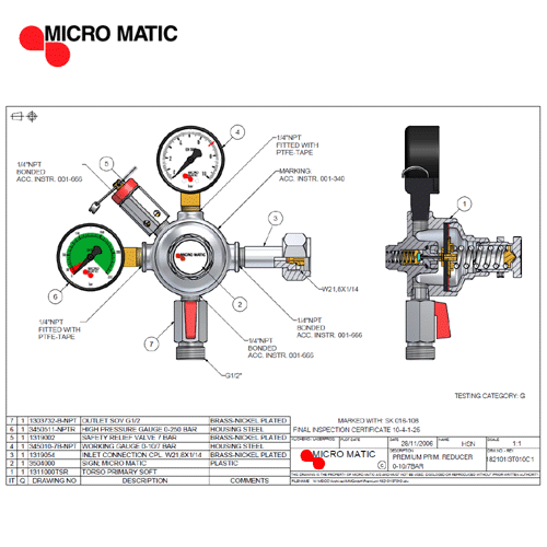 Micro Matic CO2 Druckminderer 7 bar 1-leitig - Modell 1405 Premium