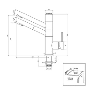 Technische Zeichnung CUCINA IDEALE 5-Wege-Wasserhahn