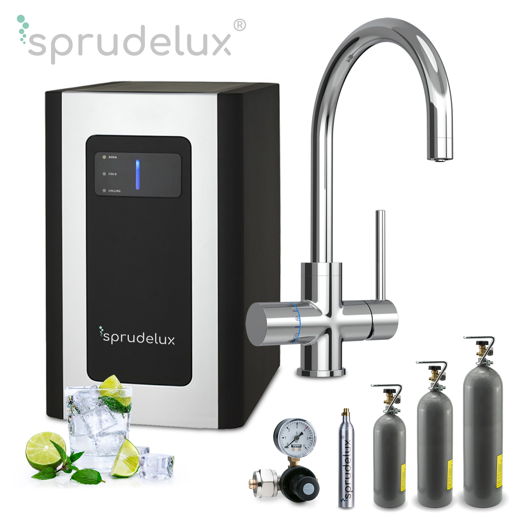 Untertisch-Tafelwasseranlage SPRUDELUX® BLUE DIAMOND inklusive 5-Wege-Armatur