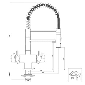 5-Wege-Armatur LUXURY Spiralfederwasserhahn Brause Wasserhahn 47cm Technische Zeichnung