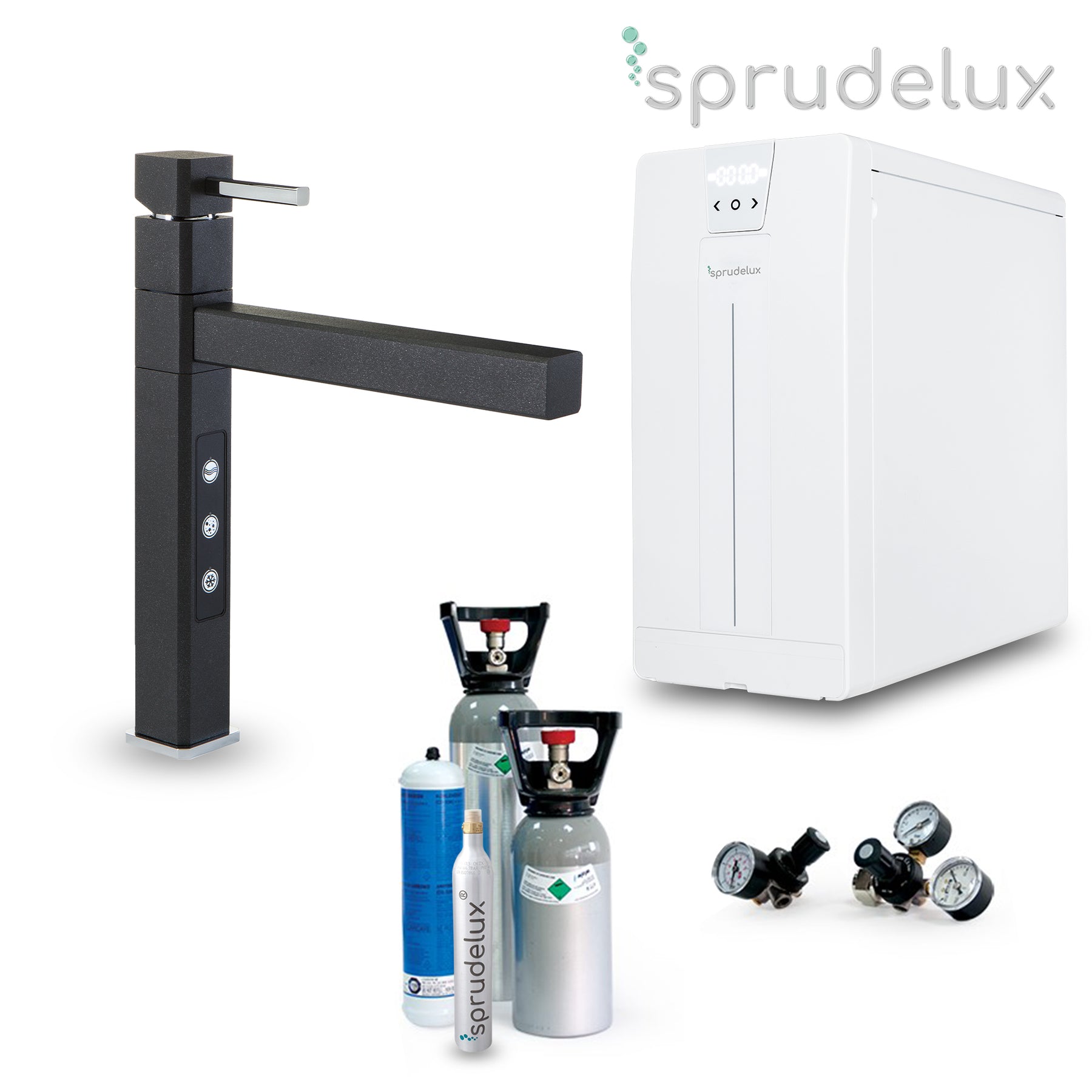 Untertisch-Trinkwassersystem SPRUDELUX POWER SODA inkl. 5-Wege-Wasserhahn STRATOS in Onyx